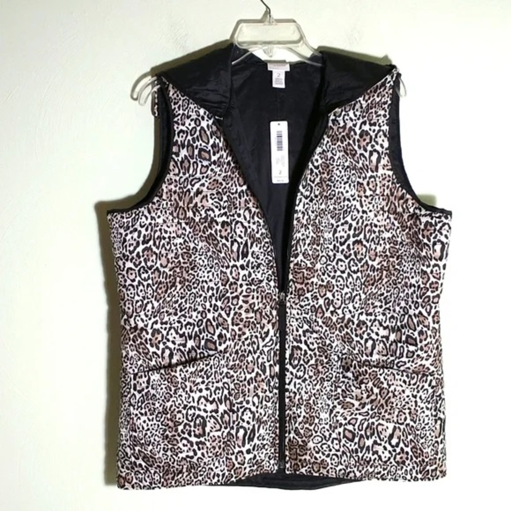 Chico's Classic (Weekends By) Cheetah print hooded Vest Size 2/Large NWT